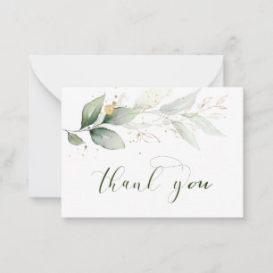 Carte De Correspondance Aquarelle vert & or feuillage Merci