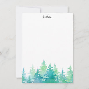 Carte De Correspondance Aquarelle vert turquoise Arbres À feuillage persis