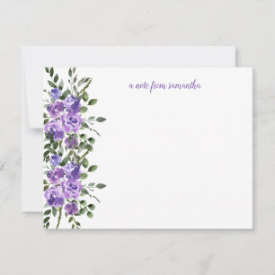 Carte De Correspondance Aquarelle violet Rose vert Feuilles Monogramme