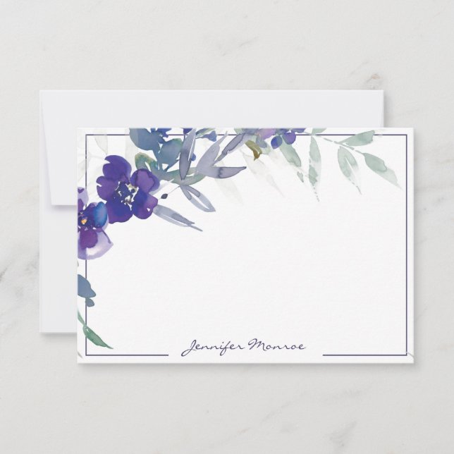 Carte De Correspondance Aquarelle violette florale personnalisée (Devant)