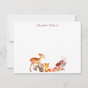 Carte De Correspondance Aquarelle Woodland Animal Floral Personnalisé