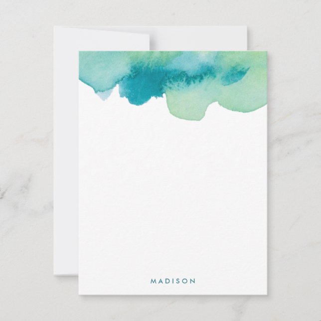 Carte De Correspondance Aquarelles turquoises et vertes Merci Notes (Devant)