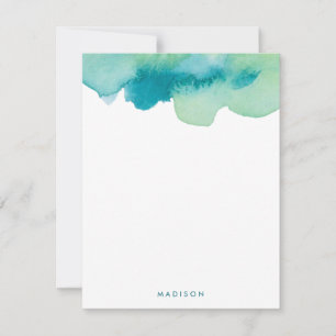 Carte De Correspondance Aquarelles turquoises et vertes Merci Notes