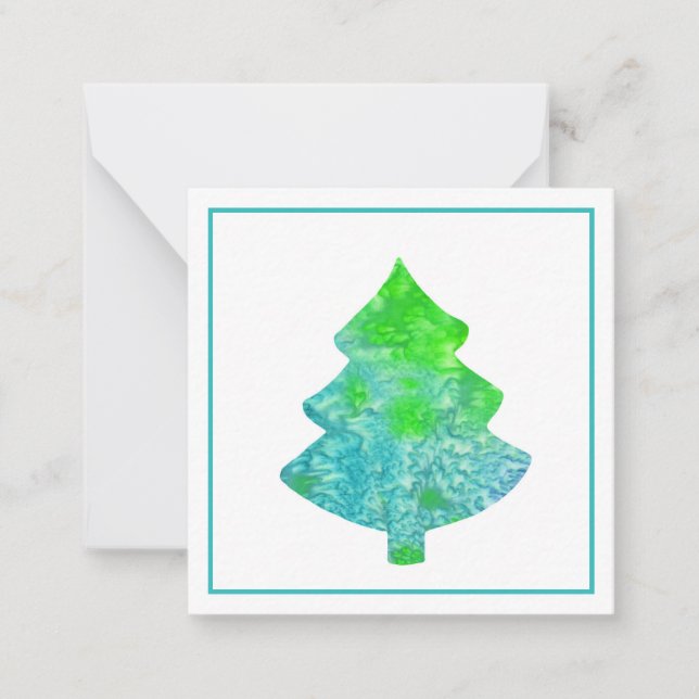 Carte De Correspondance Arbre Abstrait Soie Aqua & Vert (Devant)