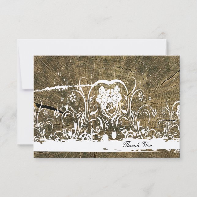 Carte De Correspondance Arbre Anneaux Shabby Dentelle merci notes (Devant)