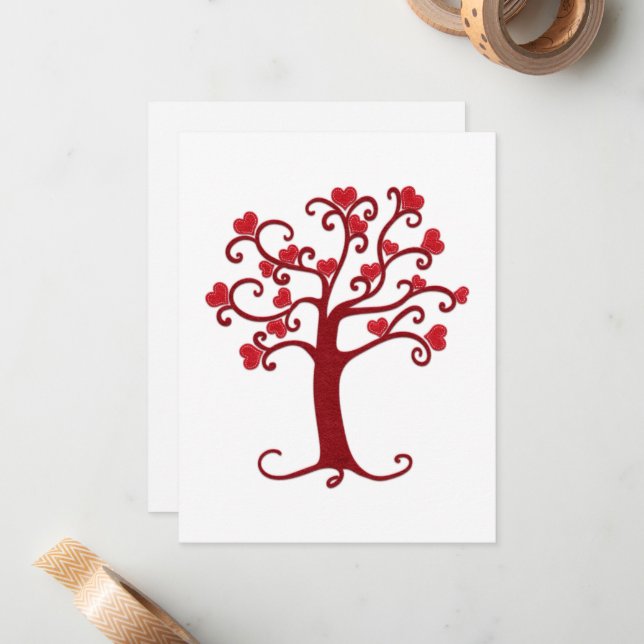 Carte De Correspondance Arbre de feutre cardiaque | Valentine | Romance |  (Devant/Arrière en situation)