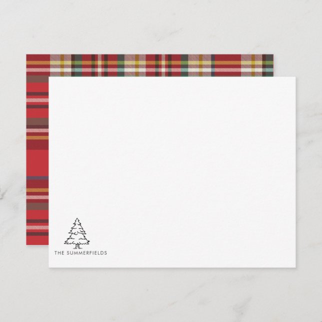 Carte De Correspondance Arbre de Noël Croquis Plaid de Fêtes Personnalisé (Devant / Derrière)