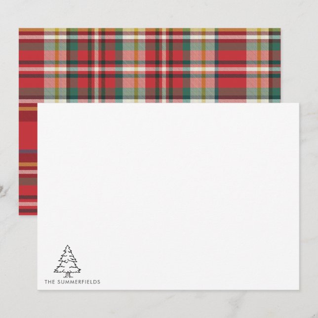 Carte De Correspondance Arbre de Noël esquissé Monogramme Fête Famille (Devant / Derrière)