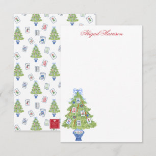 Carte De Correspondance Arbre de Noël Mahjong Aquarelle Personnalisé