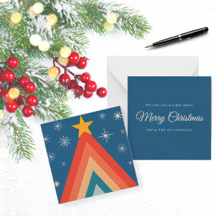 Carte De Correspondance Arbre de Noël rétro groovy minimaliste rouge et bl