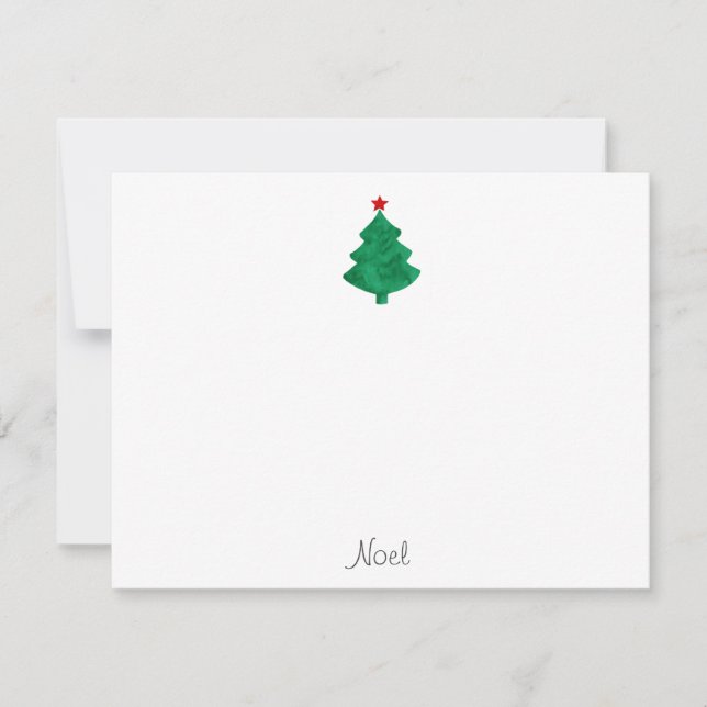 Carte De Correspondance Arbre de Noël vert à l'aquarelle & étoile rouge (Devant)