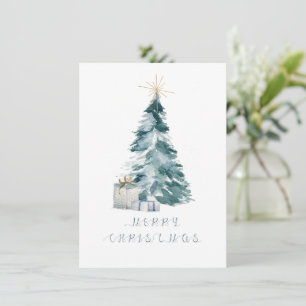 Carte De Correspondance Arbre de Noël Vintage aquarelle étoile or