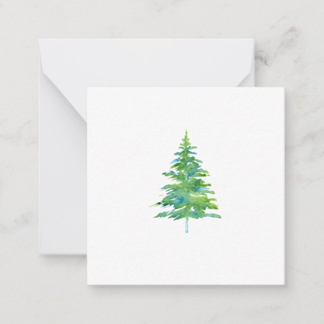 Carte De Correspondance Arbre de pin aquarelle bleu vert (Devant)