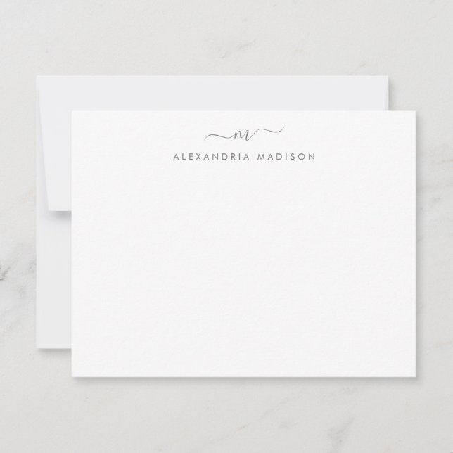 Carte De Correspondance Argent Gris Script Monogramme Chic Laveuse (Devant)