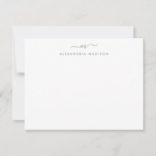 Carte De Correspondance Argent Gris Script Monogramme Chic Laveuse