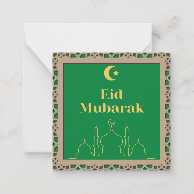 Carte De Correspondance Arrière - plan vert Aïd Moubarak avec cadre effet  (Devant)