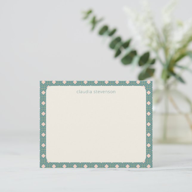 Carte De Correspondance Art Déco Nom géométrique Turquoise et rose personn (Debout devant)
