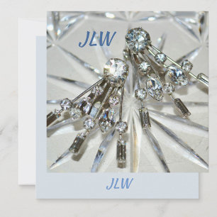 Carte De Correspondance Art Déco Vintage Rhinestones avec Initiales Plat