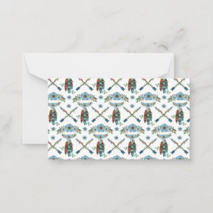 Carte De Correspondance Attrape-rêves à plumes bohèmes Fleurs bleues Flèch