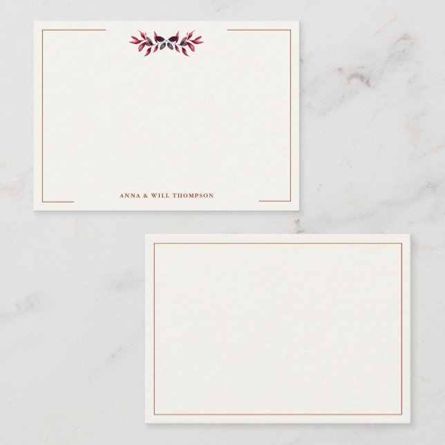 Carte De Correspondance Automne Feuilles Bourgogne Élégant Mariage Couple (Devant / Derrière)