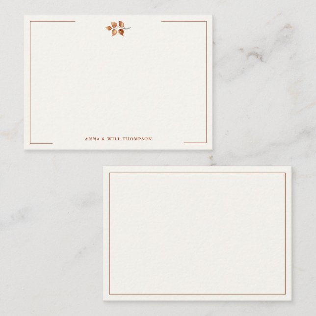 Carte De Correspondance Automne Feuilles Terracotta Élégant mariage couple (Devant / Derrière)