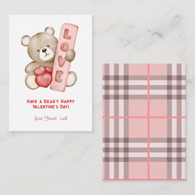 Carte De Correspondance Ayez une aquarelle Heureuse Sainte-Valentin Ours (Devant / Derrière)