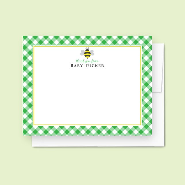 Carte De Correspondance Baby Bee Preppy En vichy Baby shower Merci (Créateur téléchargé)
