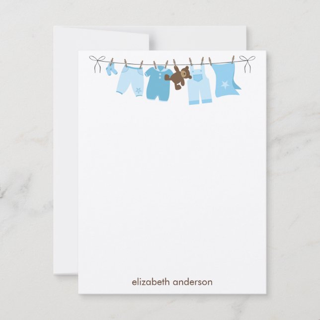 Carte De Correspondance Baby Clothesline Flat Merci Notes {blue} (Devant)