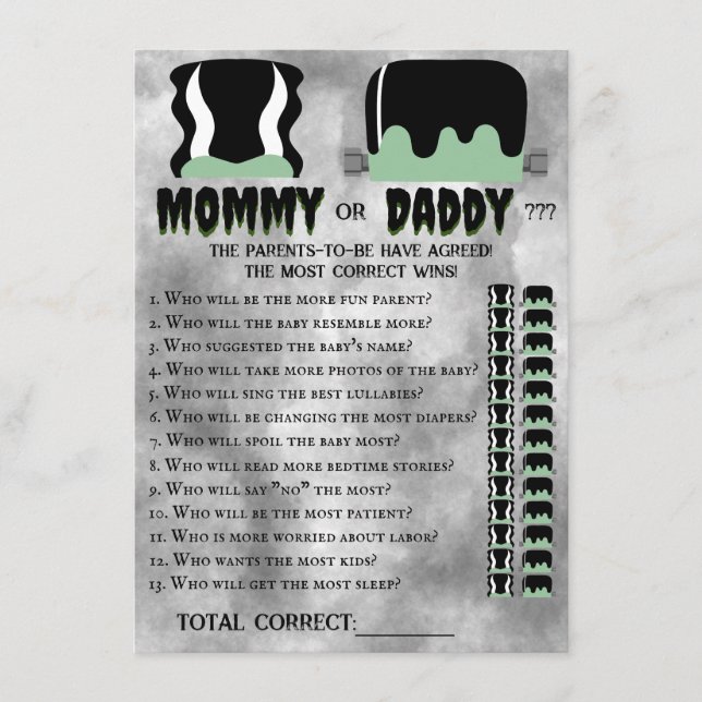 Carte De Correspondance Baby Frankenstein Baby shower Jeu (Devant)