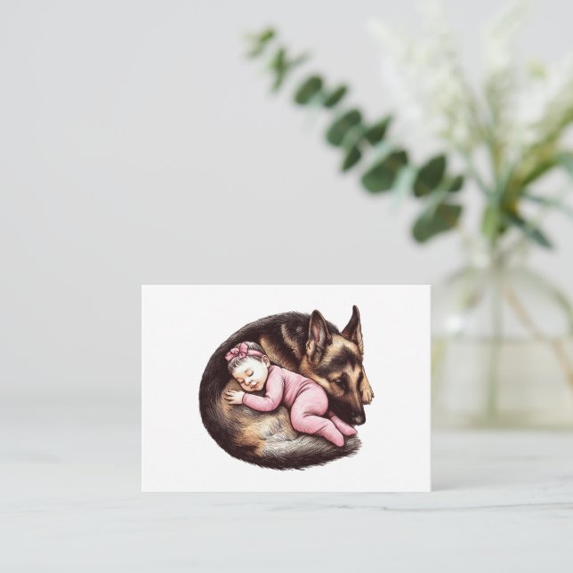 Carte De Correspondance Baby Girl et berger allemand (Debout devant)