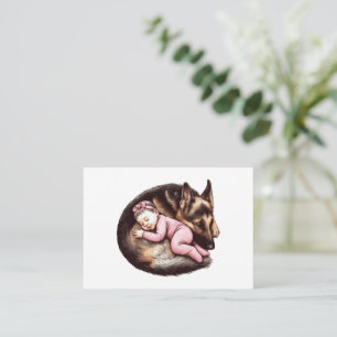 Carte De Correspondance Baby Girl et berger allemand