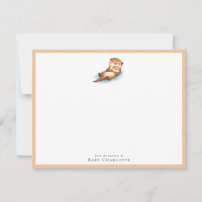 Carte De Correspondance Baby Otter Nursery Note Card – Personalized (Devant)