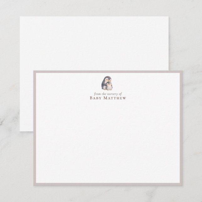 Carte De Correspondance Baby Penguin Nursery Flat Note Card (Devant / Derrière)