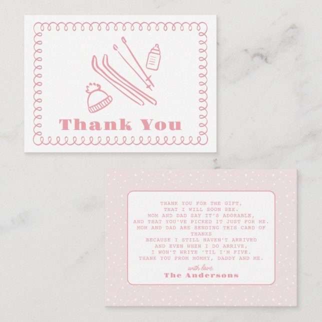 Carte De Correspondance Baby shower Après Bébé rose À Main (Devant / Derrière)