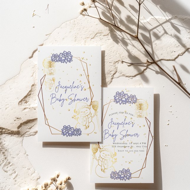 Carte De Correspondance Baby shower bonhomme de neige Purple thème Invitat (Créateur téléchargé)