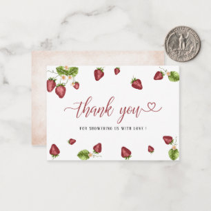Carte De Correspondance Baby shower d'aquarelle de fraise Sweet Merci
