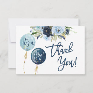 Carte De Correspondance Baby shower de ballons bleu marine merci