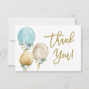 Carte De Correspondance baby shower de ballons bleus et or merci