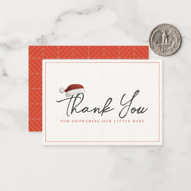 Carte De Correspondance Baby shower de Noël de Santa Hat Merci (Devant/Arrière en situation)