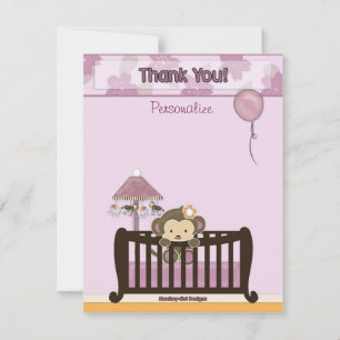 Carte De Correspondance Baby shower de singe PLAT#1 Merci ORCHID