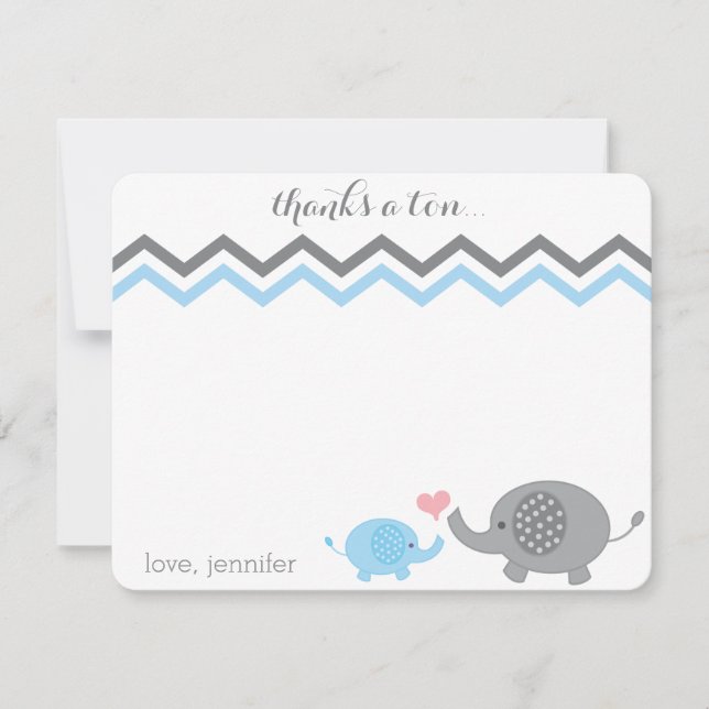 Carte De Correspondance Baby shower éléphant Merci bleu gris Chevron (Devant)