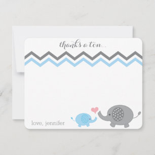 Carte De Correspondance Baby shower éléphant Merci bleu gris Chevron