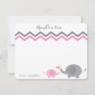 Carte De Correspondance Baby shower éléphant Merci rose Grey Chevron