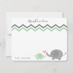 Carte De Correspondance Baby shower éléphant Merci vert Gris vert Chevron