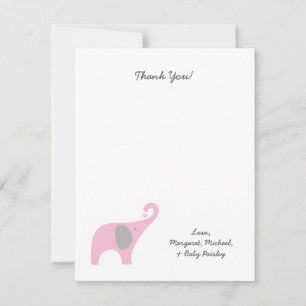 Carte De Correspondance Baby shower Eléphant Rose Merci Notes / fille
