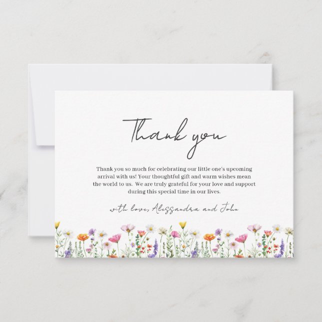Carte De Correspondance Baby shower Fleur sauvage floral non sexiste (Devant)