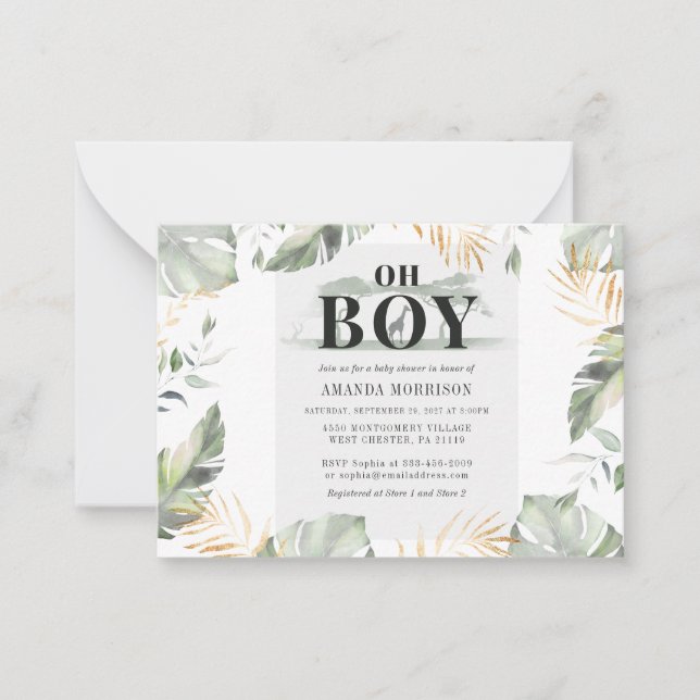 Carte De Correspondance Baby shower garçon de la jolie Jungle Giraffe (Devant)