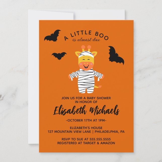 Carte De Correspondance Baby shower | Giraffe momie d'Halloween mignonne (Devant)