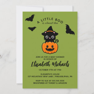 Carte De Correspondance Baby shower   Halloween Cute Cat Witch