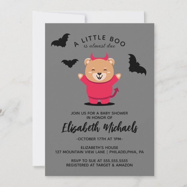 Carte De Correspondance Baby shower | Halloween Cute Lil' Bear Devil (Devant)
